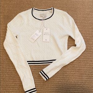 Jack wills white cropped cable sweater crew neck